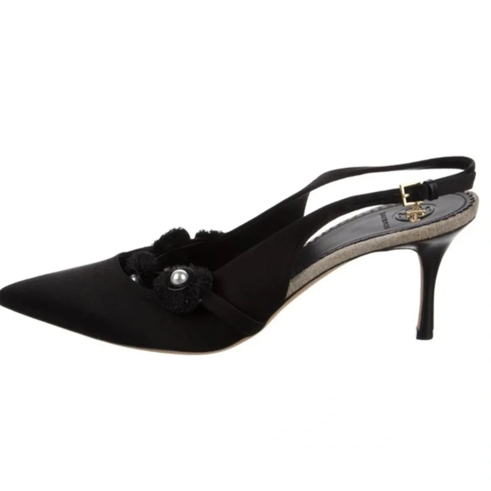 Tory Burch Pearl Black Pointed Toe Slingback Heels Size 9